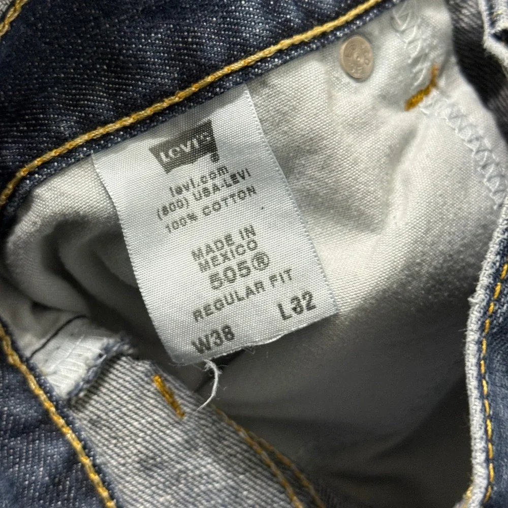 Levi's 505 Jeans Mens‎ 38x32 Straight Leg Blue Whiskered Fade Distressed Y2K